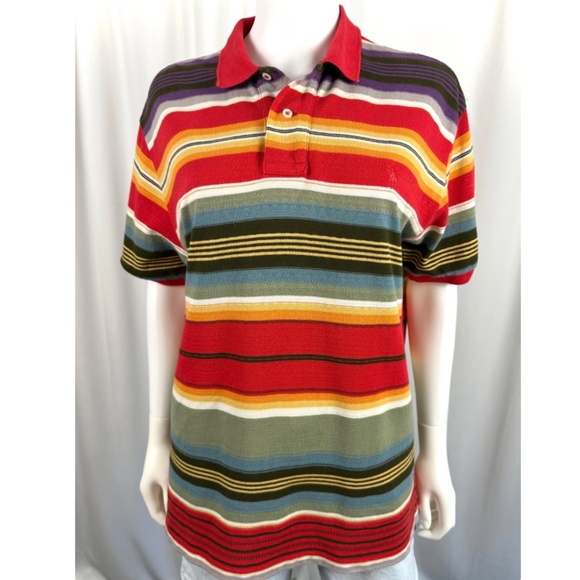 Vintage 1990’s 2000’s Men’s ‘Polo by Ralph Lauren’ Striped Red Purple Green - M - Picture 3 of 5